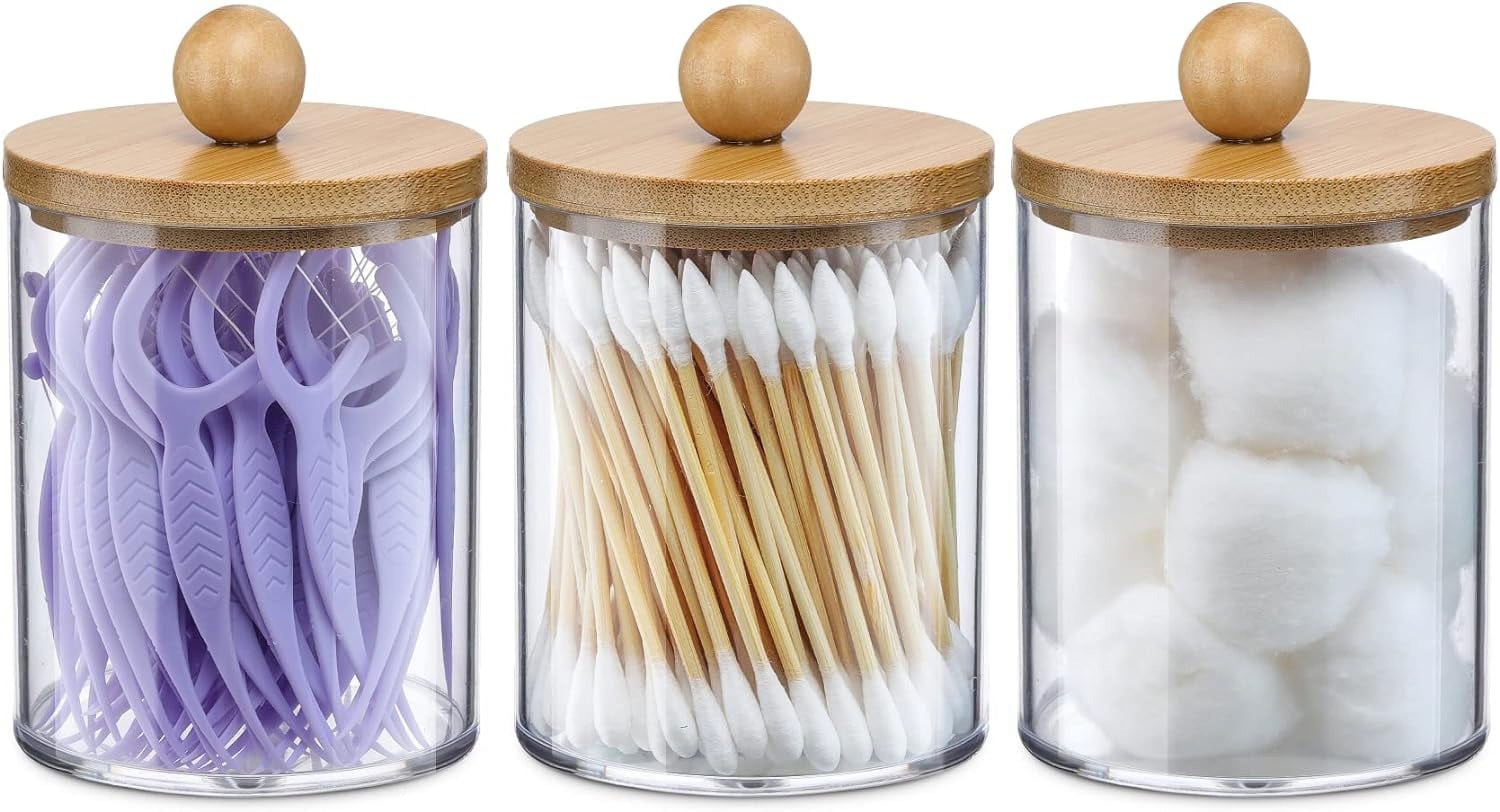 4 Pack Qtip Holder Dispenser with Bamboo Lids - 10 oz Clear Plastic ...