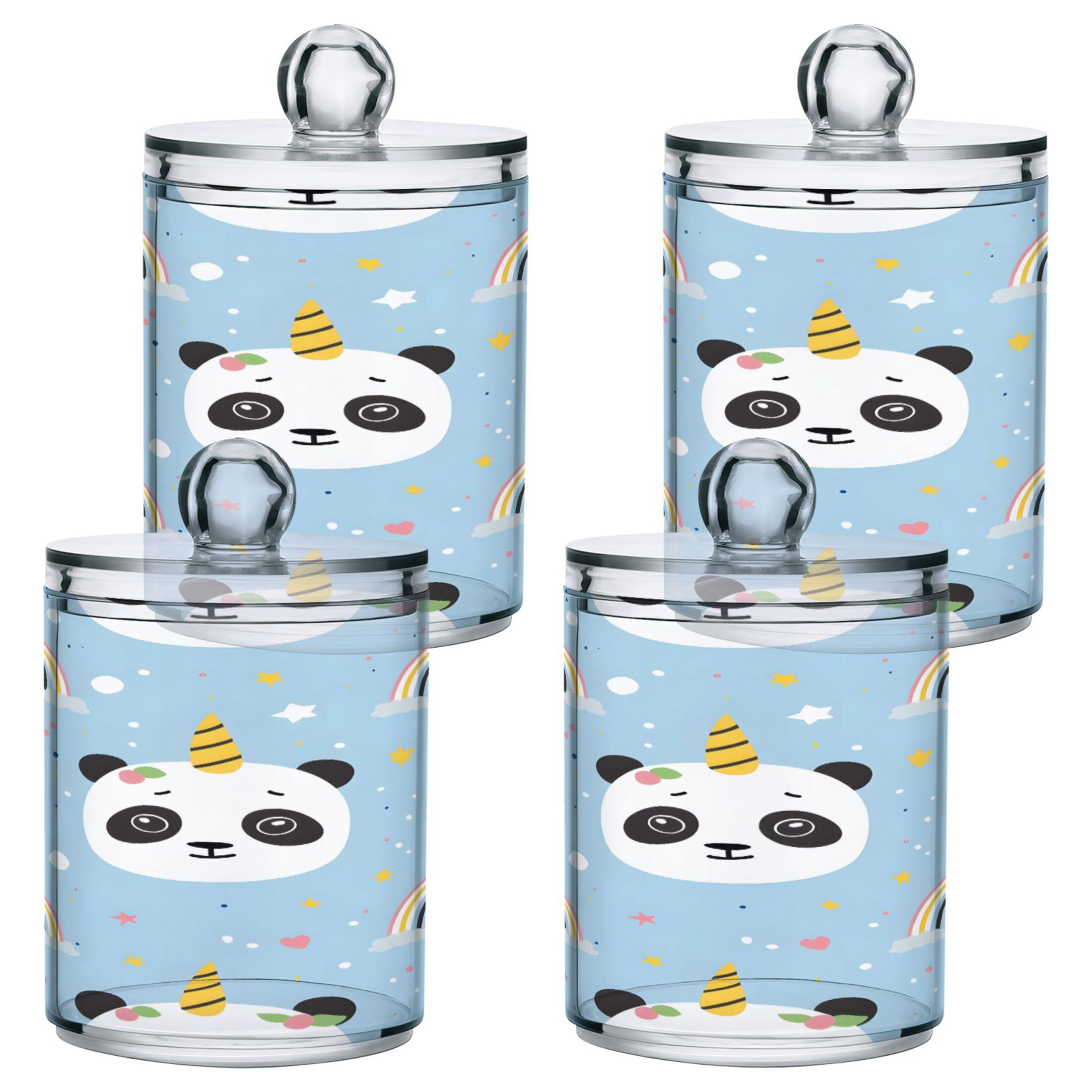 4 Pack Qtip Holder Dispenser Cute Unicorn Panda Clear Plastic Storage ...