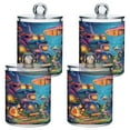 thumbnail image 1 of 4 Pack Qtip Holder Dispenser Forest Mushroom Houses Clear Plastic Storage Apothecary Jars for Cotton Swabs Balls Pads Floss, 1 of 7