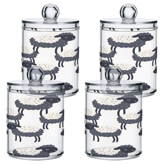 4 Pack Qtip Holder Dispenser Funny Sheep Clear Plastic Storage Apothecary Jars for Cotton Swabs Balls Pads Floss