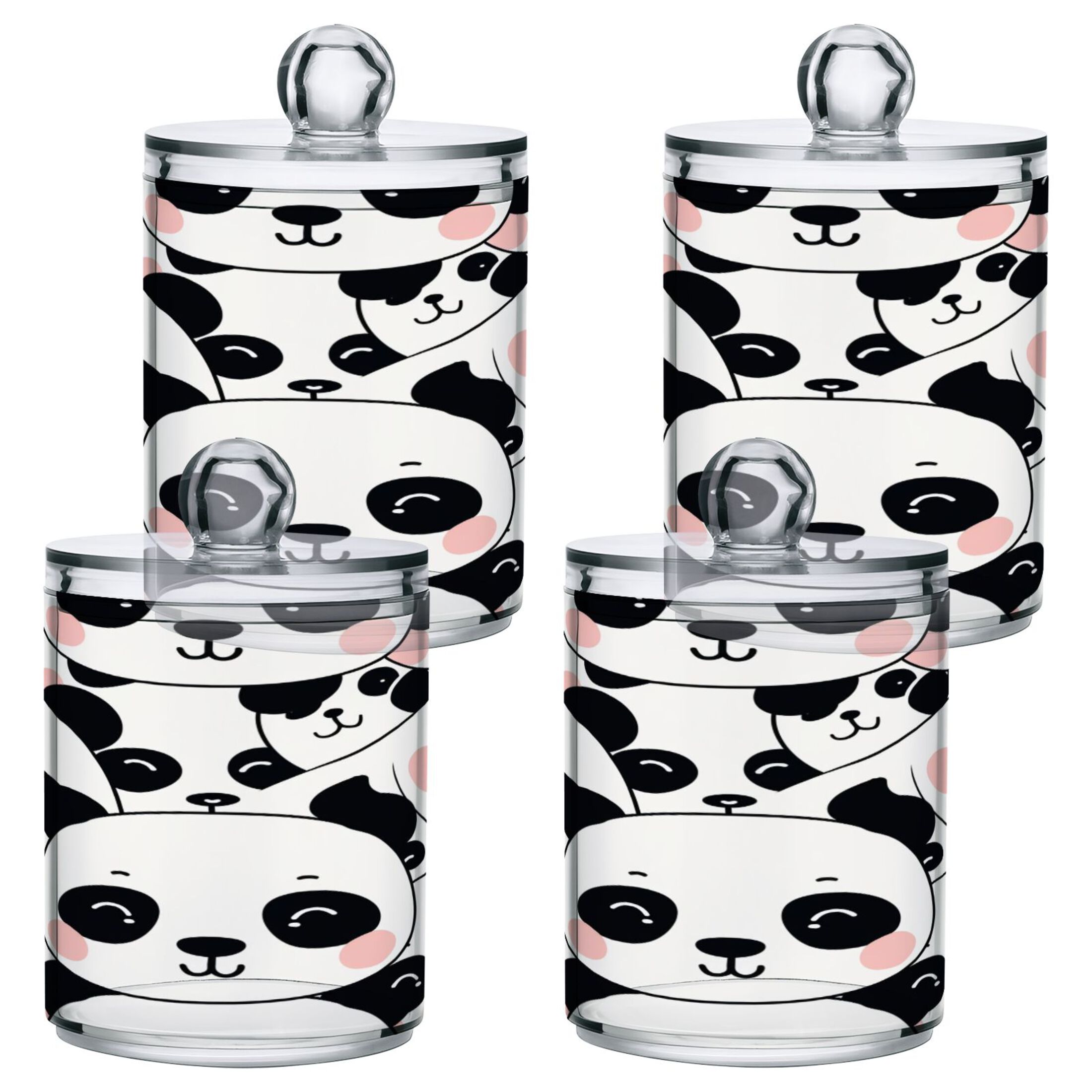 4 Pack Qtip Holder Dispenser Happy Cute Pandas Clear Plastic Storage ...