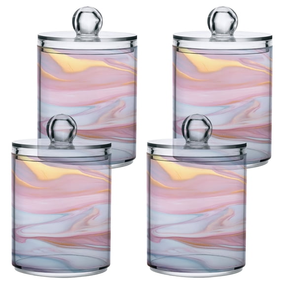 4 Pack Qtip Holder Dispenser Pink Turquoise Lavender Marble Clear Plastic Storage Apothecary Jars for Cotton Swabs Balls Pads Floss