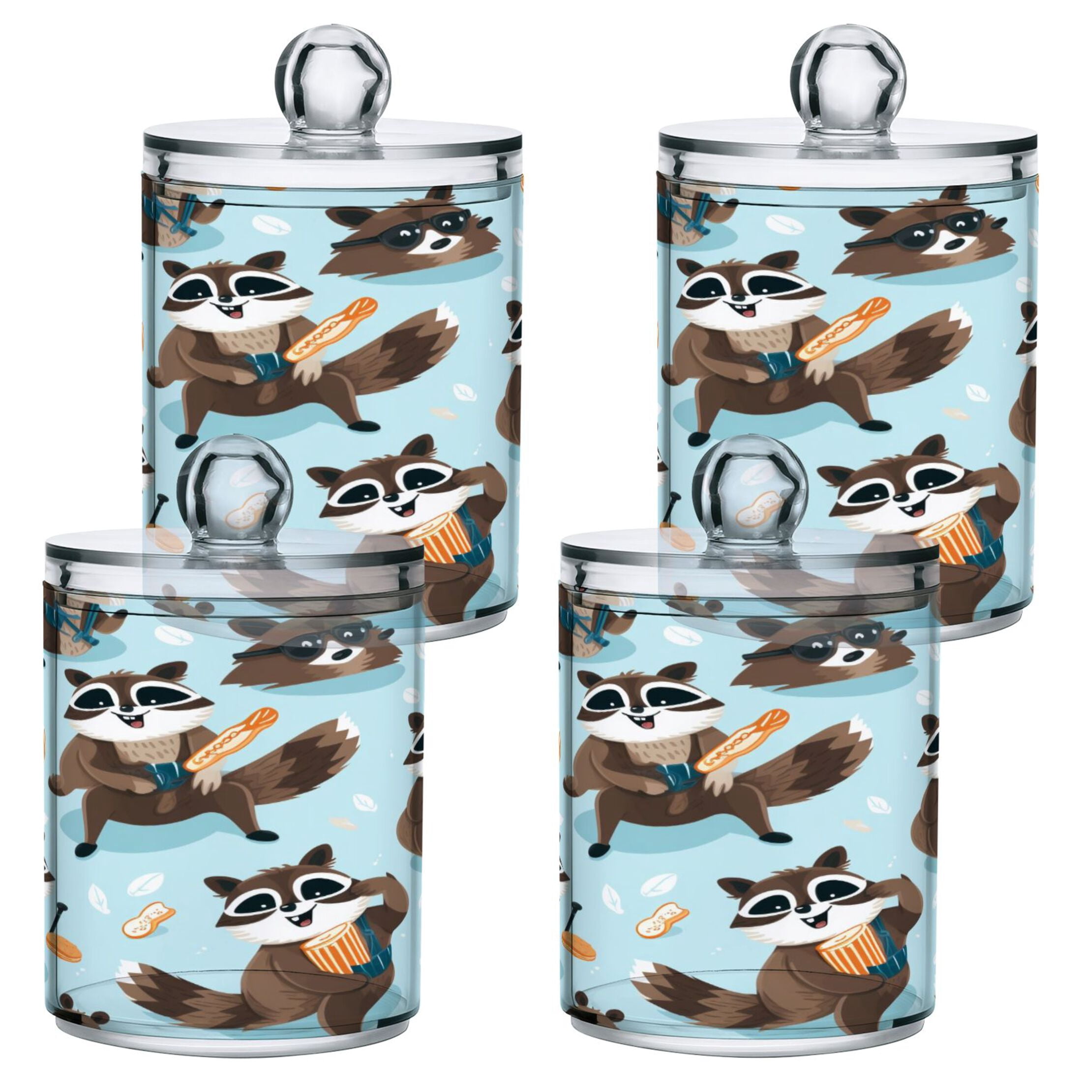 4 Pack Qtip Holder Dispenser Raccoon Drums Pizza Clear Plastic Storage ...
