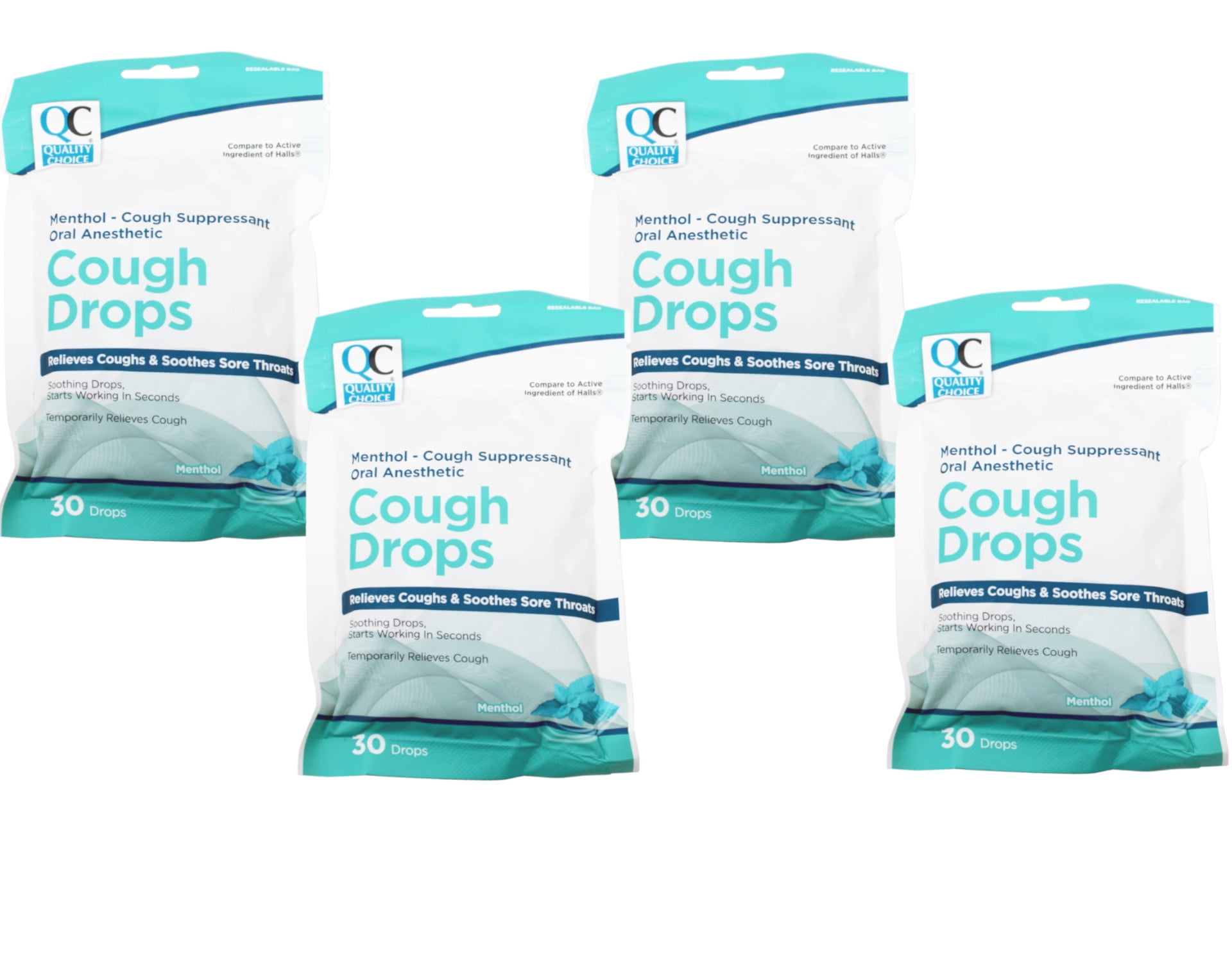 4 Pack Quality Choice Cough Drops Menthol Eucalyptus 30 Count Each