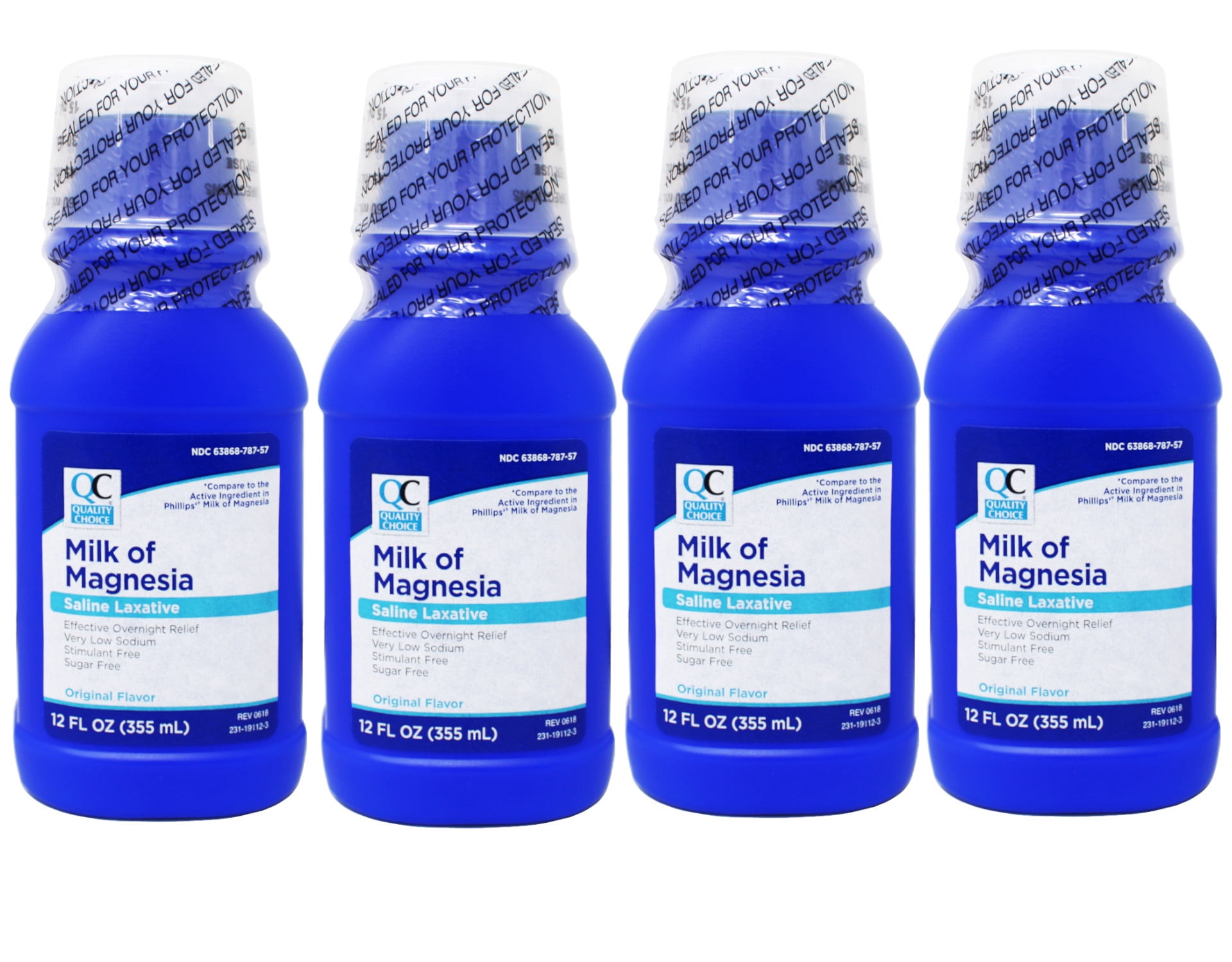Quality Choice Original Flavor Milk of Magnesia Laxatives Liquid for Constipation, Acid Indigestion & Heartburn 4 Pack, 12 oz, 4 Count