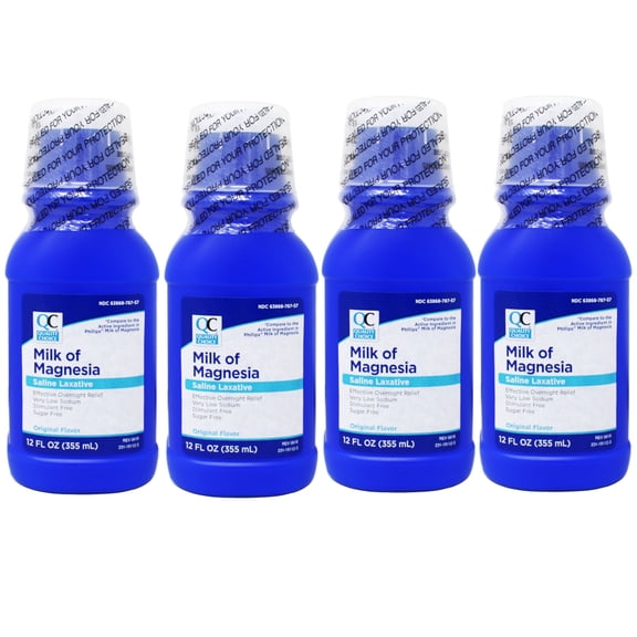 Quality Choice Original Flavor Milk of Magnesia Laxatives Liquid for Constipation, Acid Indigestion & Heartburn 4 Pack, 12 oz, 4 Count