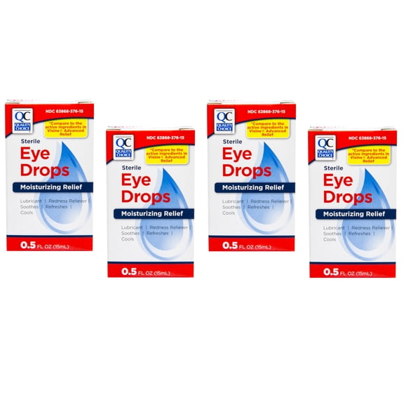 4 Pack Quality Choice Moisturizing Redness Reliever Eye Drops 0.5oz Each