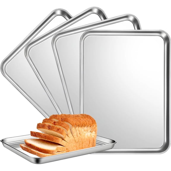 4 Pack Quarter Sheet Pan, Oven Tray, Stainless Steel Baking Commercial Cookie Sheets for Baking, Durable Easy Clean Bakings Pans, 12 x 10 0.98 Inch