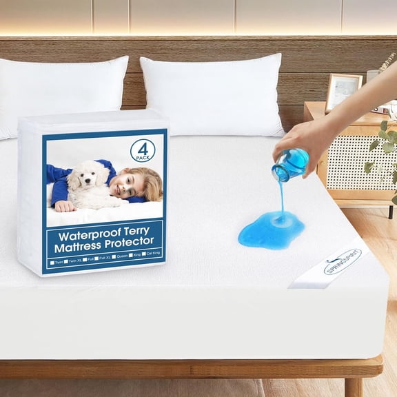 4 Pack Queen Mattress Protector Waterproof Absorbent Fitted Sheet 18 Inch Deep Pocket