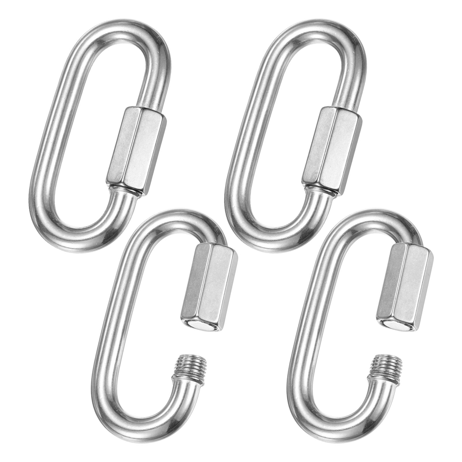 4-Pack Quick Chain Link Connector, M10 3/8" 316 Stainless Steel D-Shape Locking Repair Chain Links for Swing/Camping/Hiking/Backpack, Twist Key Ring Screw Chain Link [Silver]