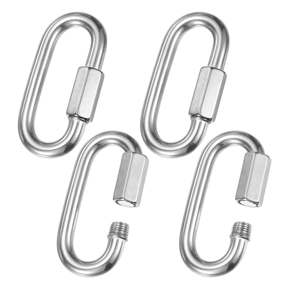 4-Pack Quick Chain Link Connector, M10 3/8" 316 Stainless Steel D-Shape Locking Repair Chain Links for Swing/Camping/Hiking/Backpack, Twist Key Ring Screw Chain Link [Silver]