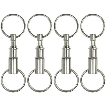 4 Pack Quick Release Detachable Pull Apart Keychain Silver Dual Key Ring Snap Lock Holder