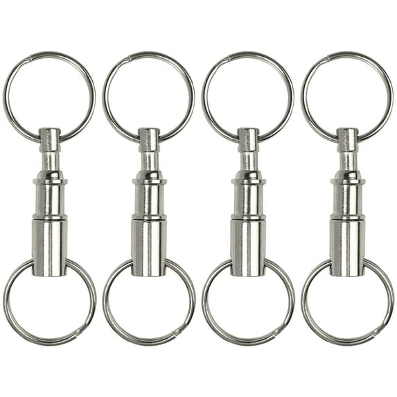 4 Pack Quick Release Detachable Pull Apart Keychain Silver Dual Key Ring Snap Lock Holder