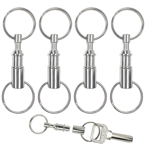 4 Pack Quick Release Detachable Pull Apart Keychain, Silver Metal Key Chain with Double Key Ring, Snap Lock Keychain Holder
