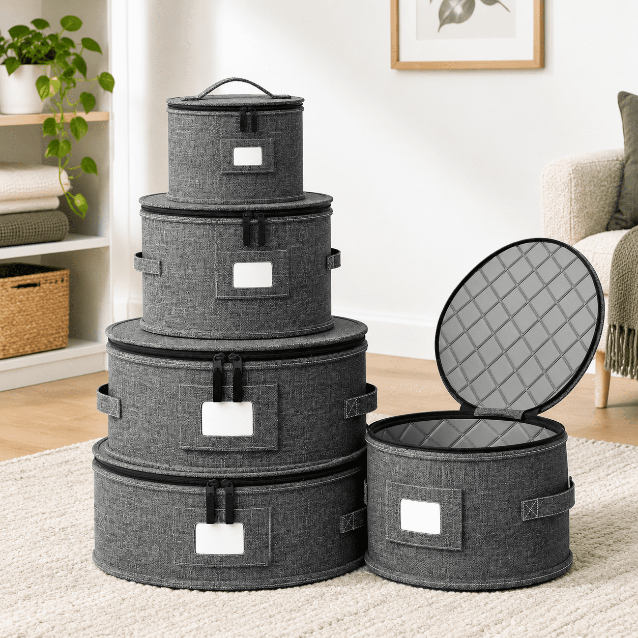 4 Pack Quilted Set Plate Storage Hard Shell Dinnerware Organizer ...