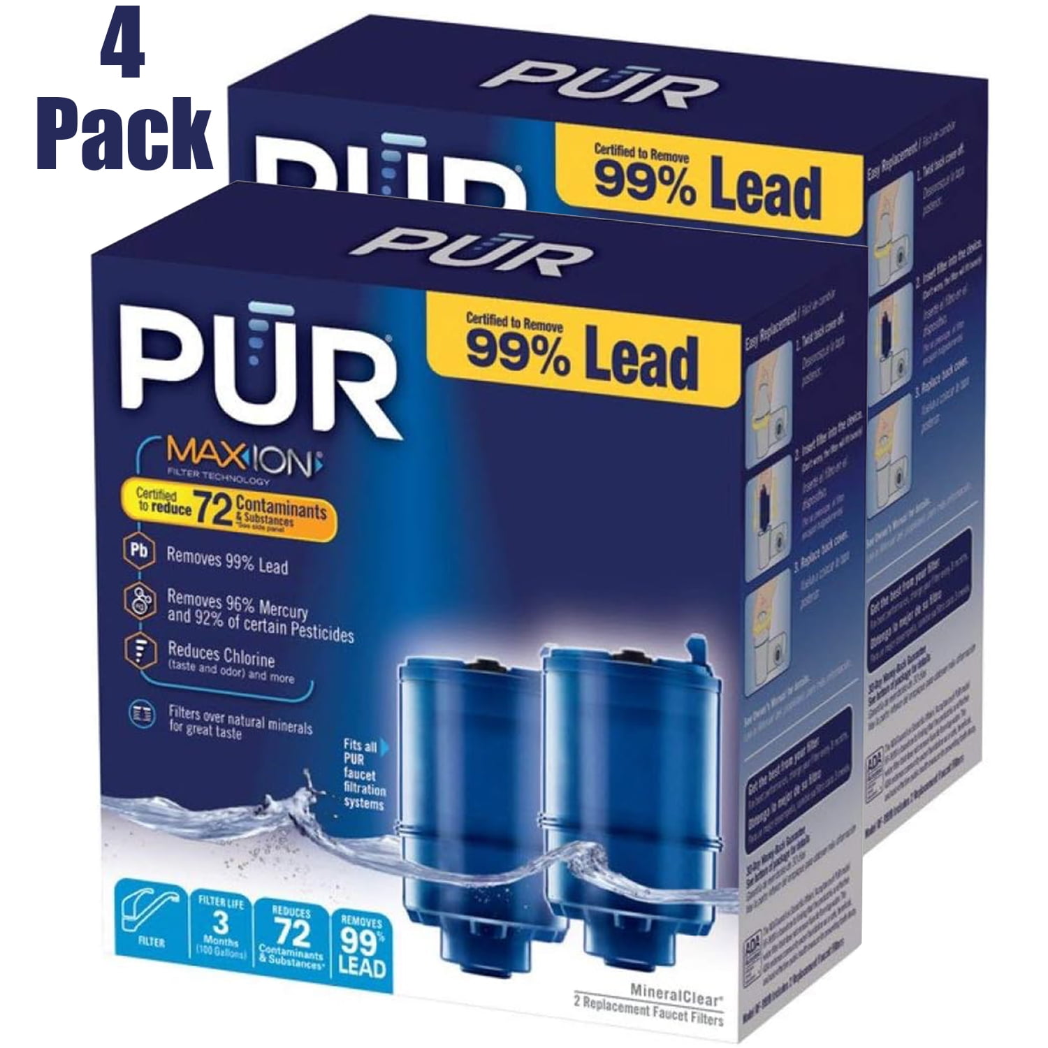 4 Pack,RF9999 NSF Certified Water Filter, Replacement for Pur® Faucet