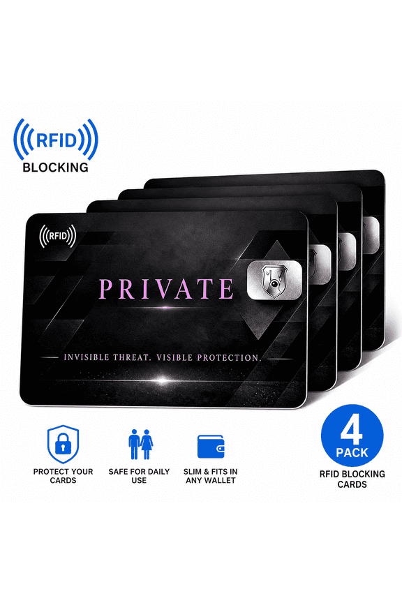 RFID Blocking Cards, Anti-Theft Protection for Credit Cards, ID & Passport, Slim Card Protector, 4-Pack