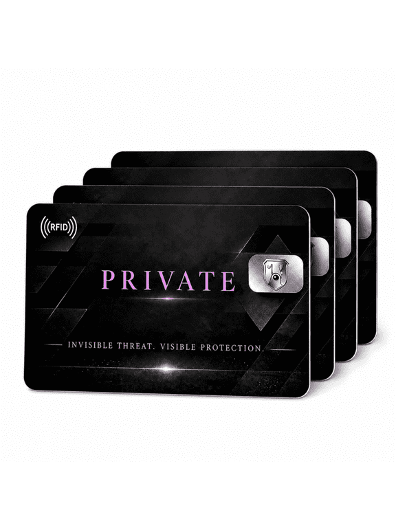 RFID Blocking Cards for Wallet, Credit Card Protector, RFID Card Blocker for Contactless Cards, ID and Passport, Black and Purple, 4 Pack