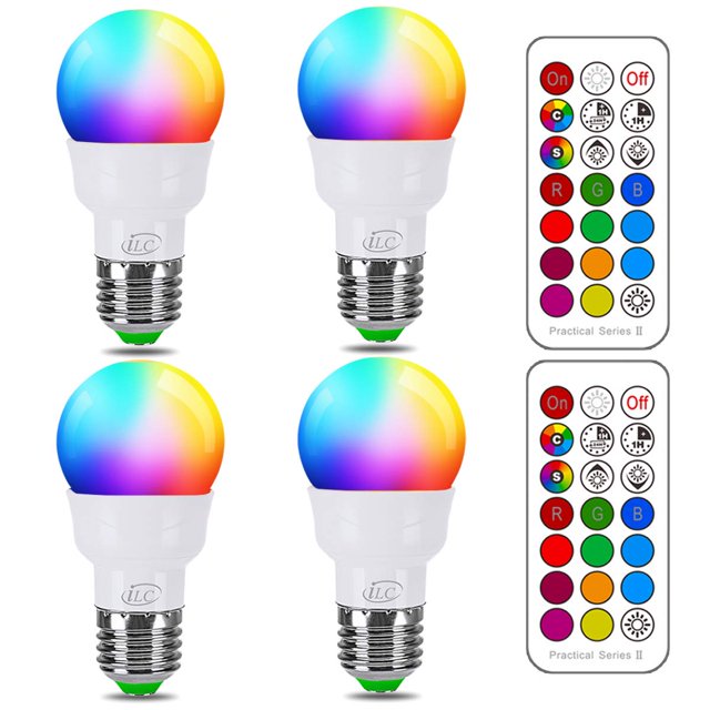 4 Pack RGB LED Light Bulb 40W Equivalent Dimmable 5W E26 Screw Base