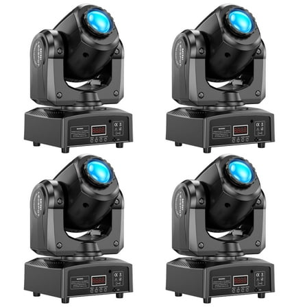4-Pack RGBW Moving Head Lights | 8 Gobos & 8 Colors | DMX512 Sound-Activated Strobe for DJ/Wedding/Stage