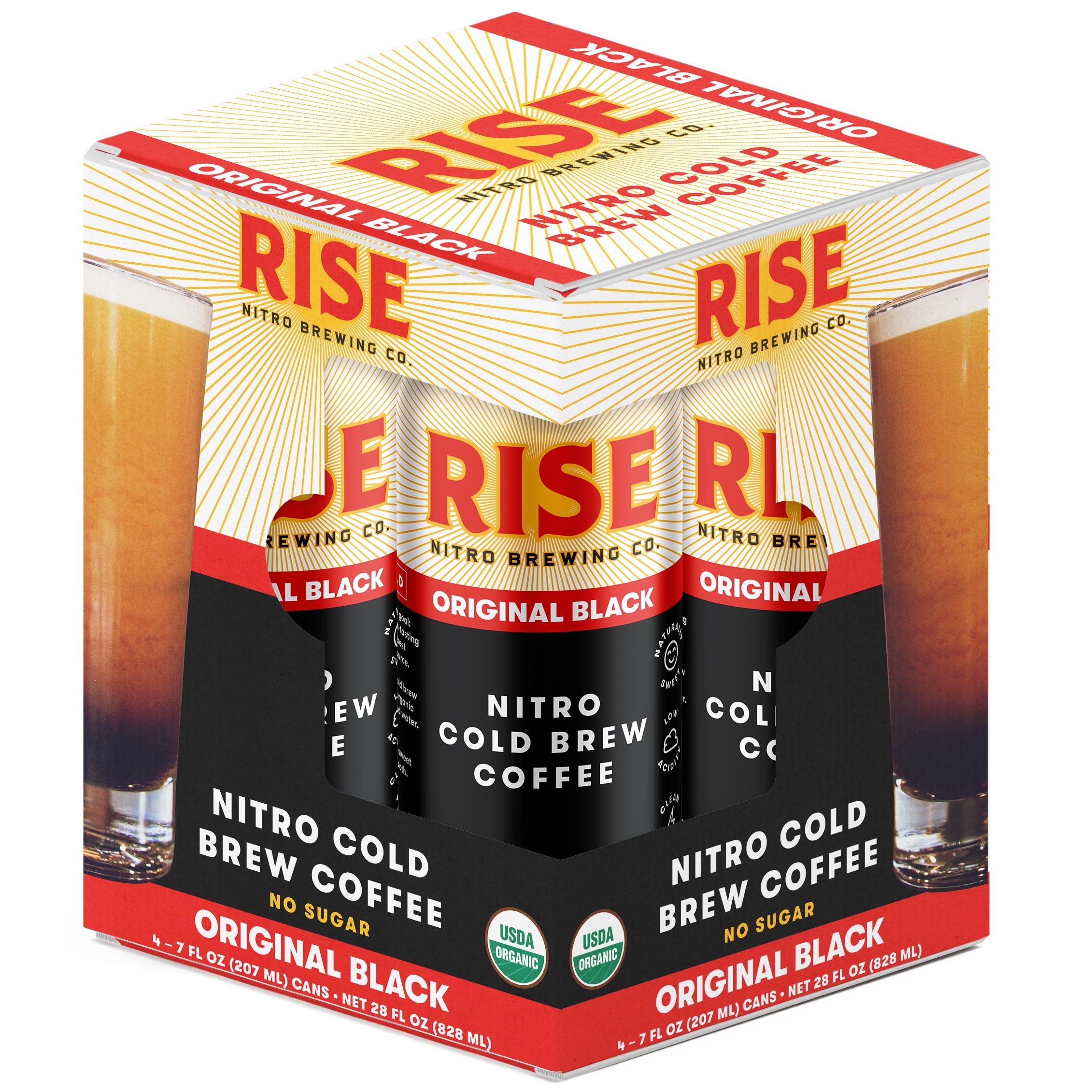 4-Pack RISE Brewing Co. Original Black Nitro Cold Brew Coffee, Dairy-Free, 7  fl oz Can 