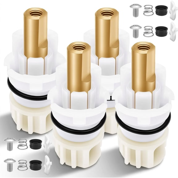 4 Pack RP25513 Faucet Stem Replacement Kit, Brass Faucet Repair Kit for Two Handle Faucet, Includes RP4993 Seat and Spring with 1/4 Turn Stop, Universal Fit for Bathroom Kitchen Sink Tub