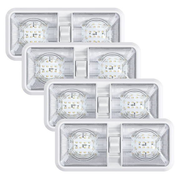 4 Pack RV LED Ceiling Double Dome Light Fixture with ON/OFF Switch Interior Lighting for Car/RV/Trailer/Camper/Boat DC 12V Natural White 4000-4500K 48X2835SMD