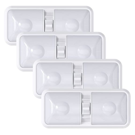4 Pack RV LED Ceiling Double Dome Light Fixture with ON/Off Switch Interior Lighting for Car/RV/Trailer/Camper/Boat DC 12V 48X2835SMD (Frosted Lens Natural White 4000-4500K)