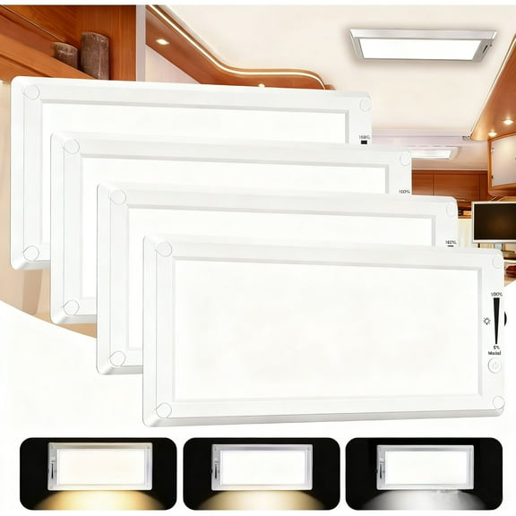 4 Pack RV LED Interior Lights,3 Color RV LED Super Bright Fixture,12V RV Ceiling Dome Light with ON/Off Dimmable Switch Energy Saving for RV/Camper/Car/Trailer/Boat (Warm+Natural+Cold Light)