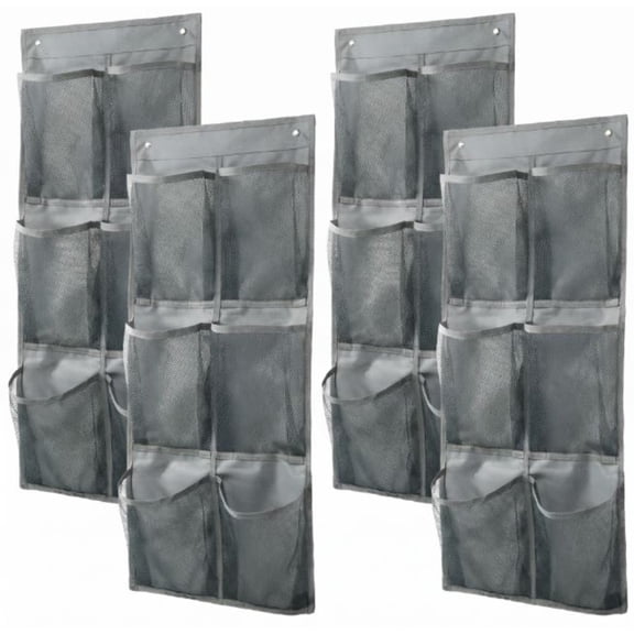 4 Pack RV Shoes Storage, 12 Large Mesh Pockets Closet Door Hanging Shoe Rack Organizer Narrow Shoe Holder, Wall Mounted Shoes Rack with Sticky Mounts for Camper
