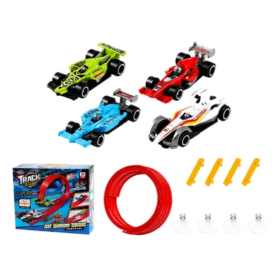 4 Pack Race Cars Toy Set With Racing Tracks, Pull Back Mini F1 Racing Vehicles, Compact Pocket Size Race Car Model for Boys Girls Birthday Gifts