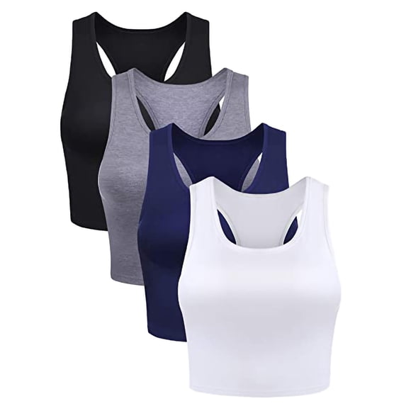 4 Pack Racerback Crop Tank Tops for Women Soft Stretch Solid Workout Cropped Tank Undershirts Casual Daily Athletic Layering Camis Multicolor B XXL