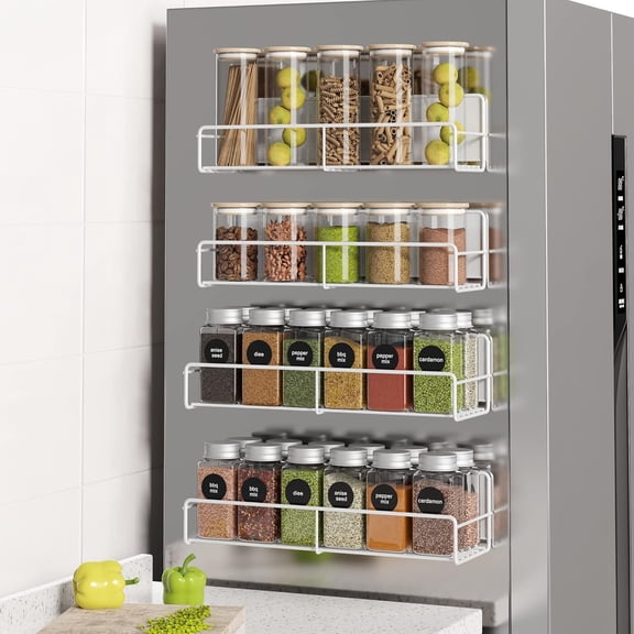 4 Pack Rack Organizer, Space Saver for Refrigerator and Microwave Oven, Metal Fridge Shelf Seasoning Rack Fridge Organizer Shelf(White)