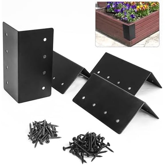 4 Pack Raised Garden Bed Corner Brackets, 3"x 3" x 6" Metal Corner Brackets for 9"-12" Garden Bed with Screws for Wood Frame, Flower or Vegetable Planter Garden