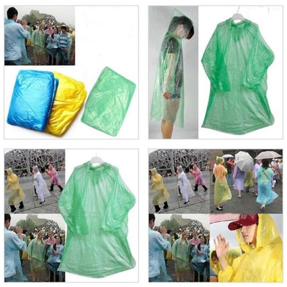 4 Pack Random Color Emergency Rain Ponchos for Adults, Disposable Reusable Raincoat with Hood, Compact Tear-Resistant for Travel, Theme Parks, Outdoor Activities