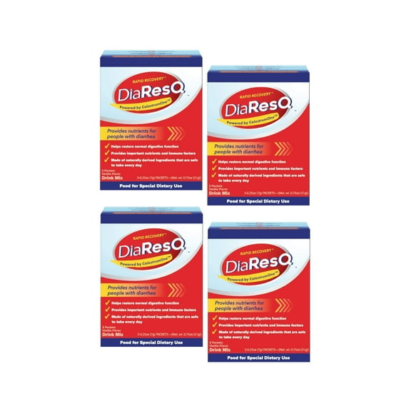 4 Pack Rapid Recovery DiaResQ Diarrhea Relief, .25oz Per Packet, 3 Packets Each