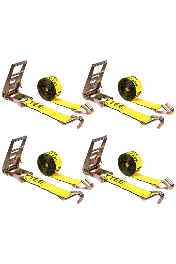 (4 Pack) Ratchet Tie-Down Straps with Wire Hook, 3" x 30' Yellow Ratchet Strap | 15,000 Lbs Breaking Strength | Heavy Duty TieDown Ratchet Straps for flatbed, Truck, Trailers Pickup