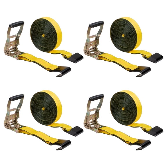 4 Pack Ratchet Tie-Downs with Flat Hooks, 2" x 50' Yellow Ratchet Straps | 10,000 Lbs Breaking Strength | Tie Down Ratchet Straps for Flatbed, Truck, Trailers Pickup