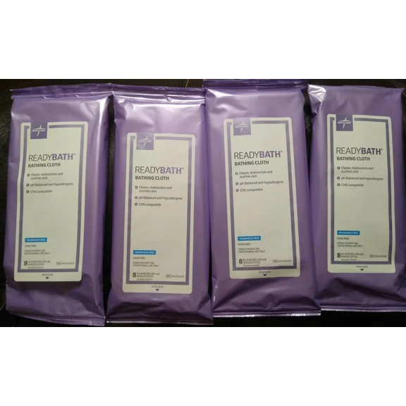 4 Pack Ready Bath Bathing Cloth 32 Total Towelette Camping Travel Fragrance Free