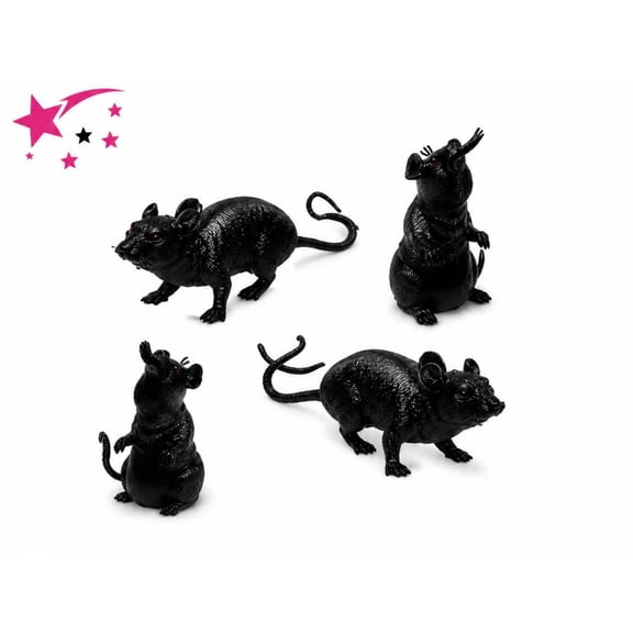 4 Pack Realistic Black Rats - Prank & Halloween Decorations