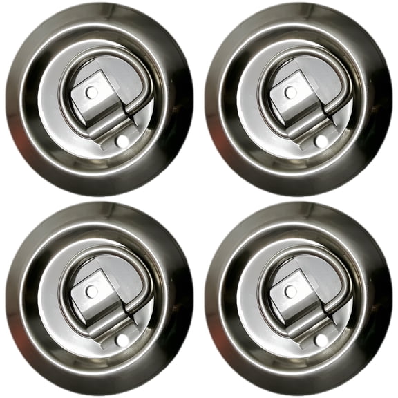 4 Pack Recessed D-Loop Tie Down Anchors, Flush Mount Metal D Loops for Trailers, Break Strength Steel Cargo Tie-Downs for Automobiles, Containers, Truck Beds, Flatbeds