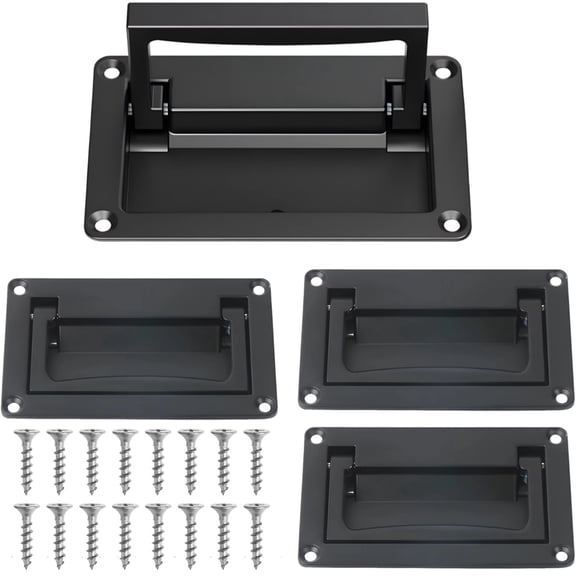 4 Pack Recessed Door Handles, Flush Mount Cabinet Pulls, Black Matte Hidden Hardware, Drawer Pulls with Mounting Screws for Kitchen Closets Furniture