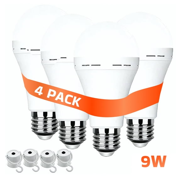 Slssqhz 4 Pack Rechargeable Emergency Light Bulbs Battery Powered LED Light Bulb E27 12W 60W Equivalent for Home Power Outage Camping