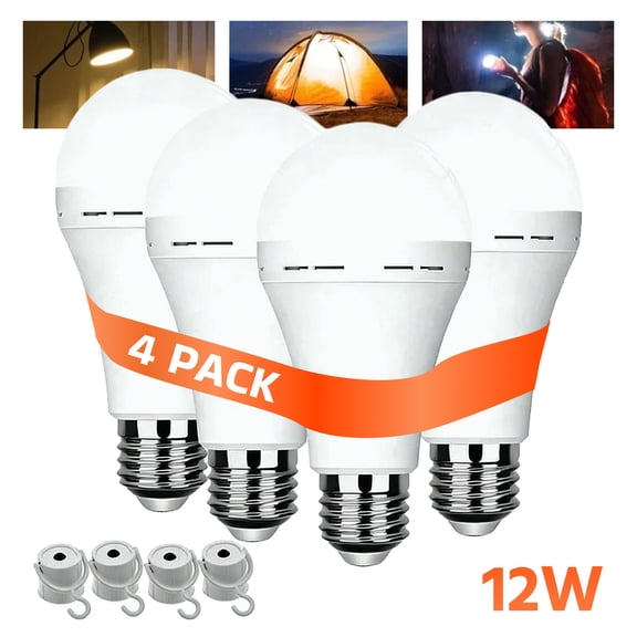 Slssqhz 4 Pack Rechargeable Emergency Light Bulbs Battery Powered LED Light Bulb E27 12W 60W Equivalent for Home Power Outage Camping