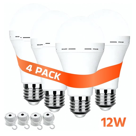 Slssqhz 4 Pack Rechargeable Emergency Light Bulbs Battery Powered LED Light Bulb E27 12W 60W Equivalent for Home Power Outage Camping