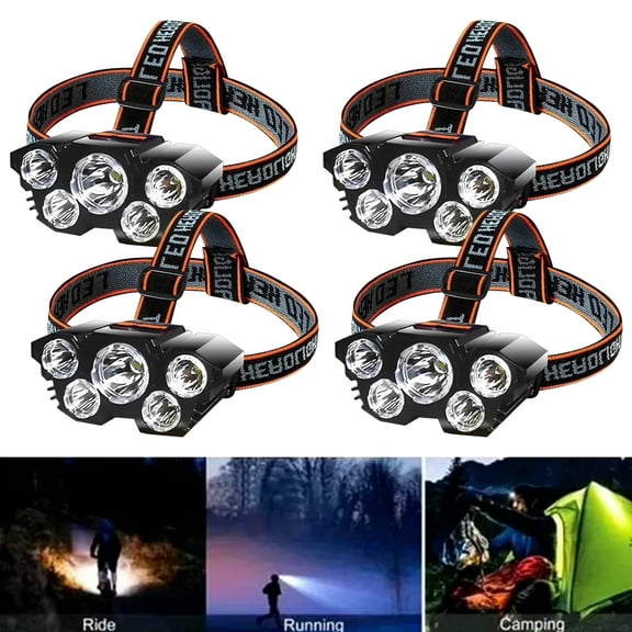 4 Pack Rechargeable Headlamps for Adults, Super Bright Head Lamps LED Rechargeable, Head Lights for Forehead Hard Hat, Adjustable Focus 90°Headlight, Waterproof LED Headlamp Camping