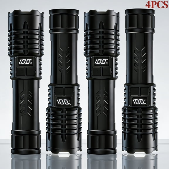 4 Pack Rechargeable LED Flashlights, 1000 Lumen Zoomable Tactical Lights with 18650 Battery & ABS Material, Portable Survival Kit for Camping, Power Failure and Daily Emergency Use