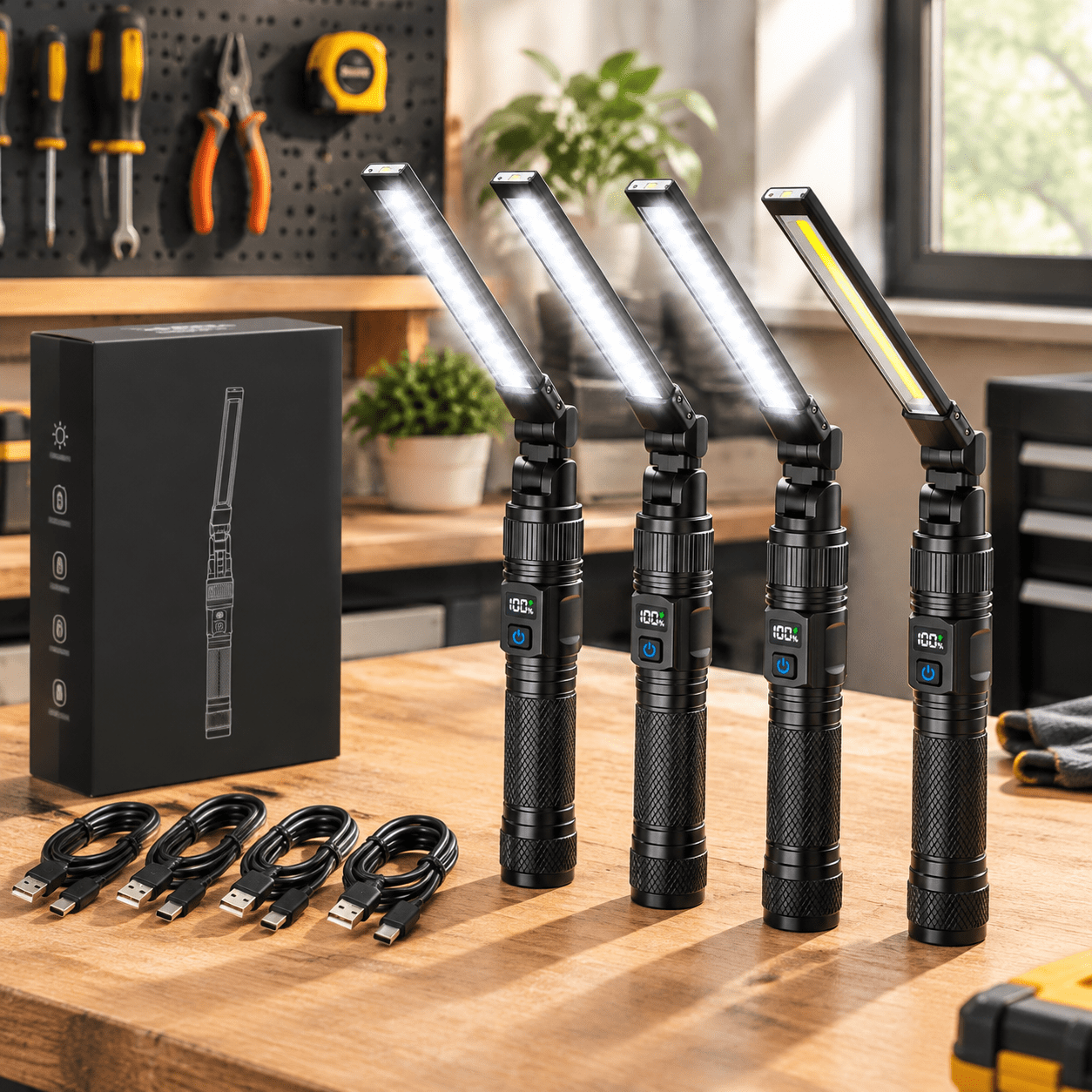 4-Pack Rechargeable LED Work Light for Mechanics, 1800 Lumens, 7 Modes ...