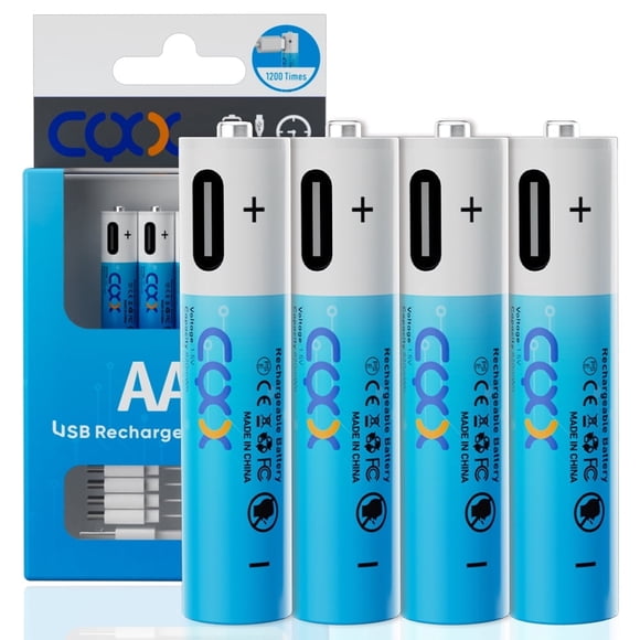 4 Pack Rechargeable Lithium AAA Batteries, 1.5V 820mWh USB Double A High Capacity Battery for Household Devices
