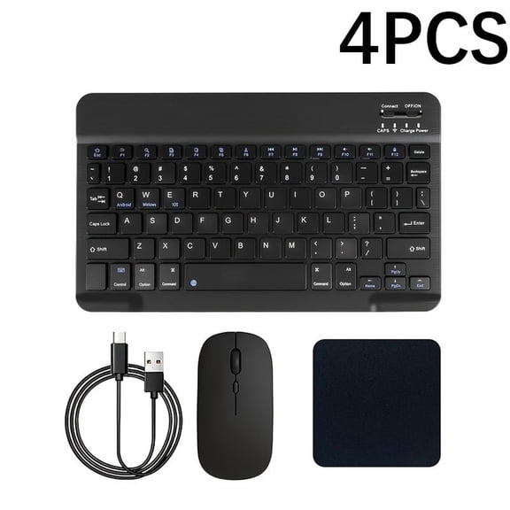 4-Pack Rechargeable Wireless Keyboard and Mouse Set with Mouse Pad, Quiet Portable Combo for PC, Tablet and Smartphone